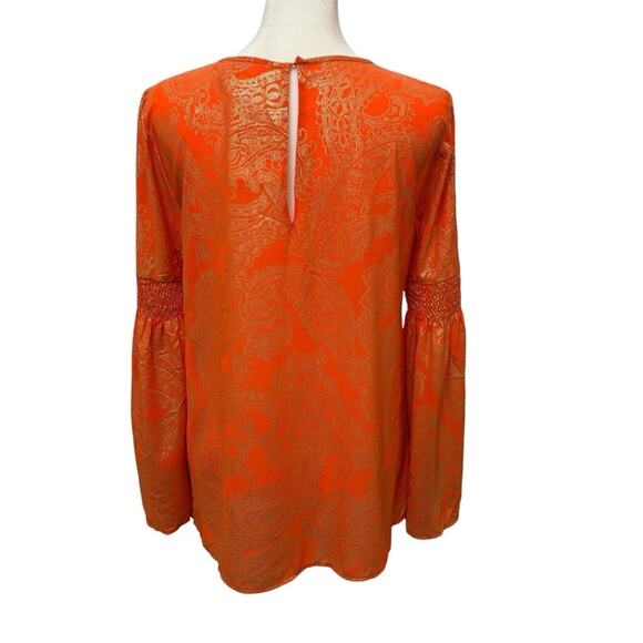 Michael Kors women’s top size small orange with gold foil paisley bell sleeves - Picture 3 of 12